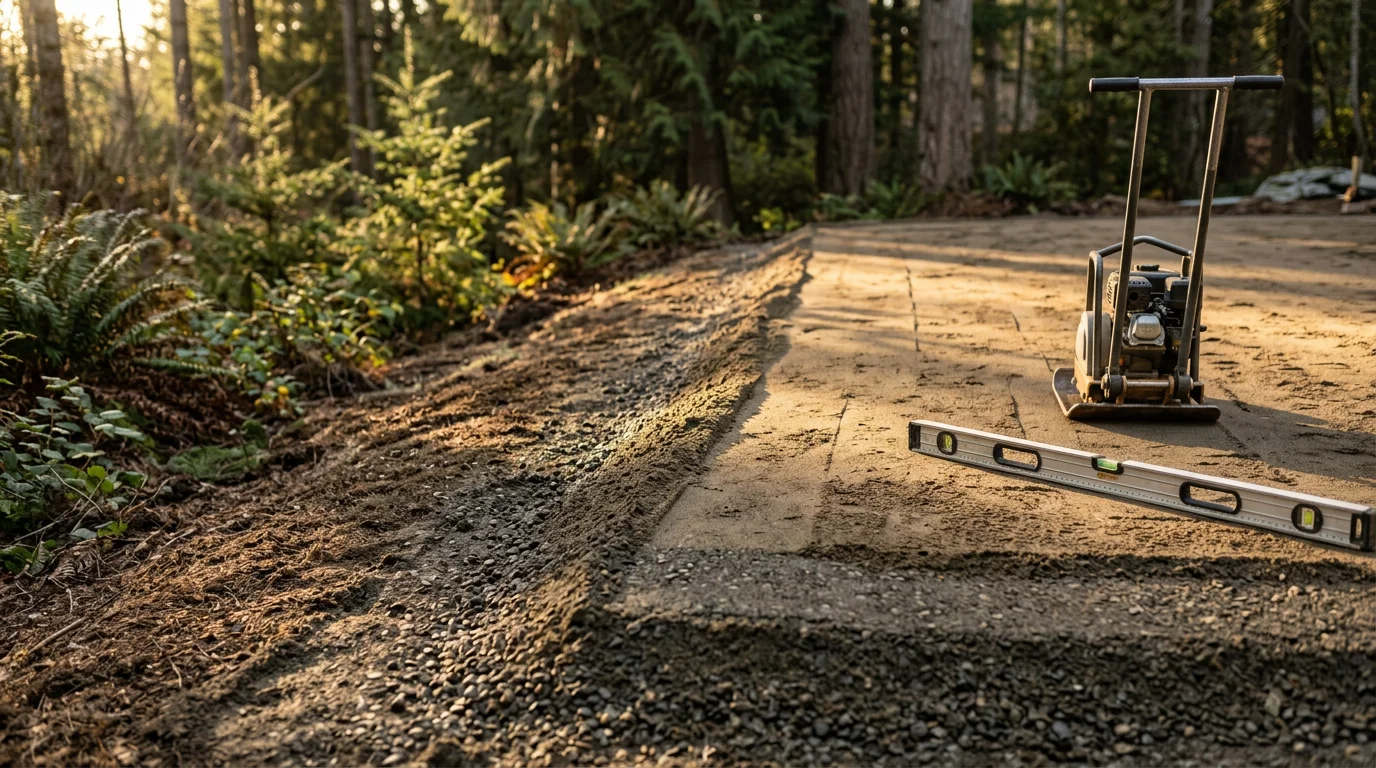 A finished backyard patio installed by Organic Landscaping in Silverdale, WA, showing a level hardscape surface surrounded by Pacific Northwest landscaping. The patio provides a defined outdoor living area suited to the Kitsap Peninsula climate.